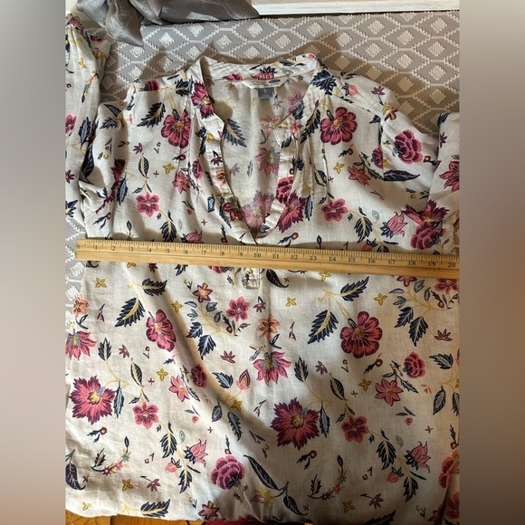 Old Navy White Floral Linen Blend Women’s Blouse Size Large “The Tunic Shirt” - Picture 10 of 11